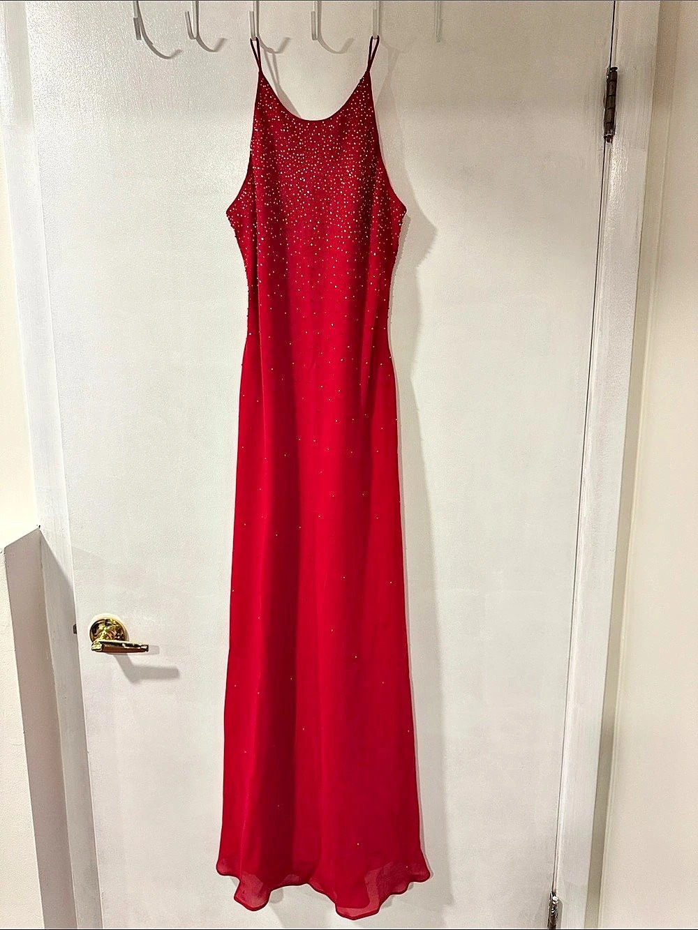 Chelsea Nites Red Polka Dot Maxi Dress Size 10